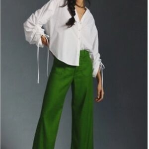 Anthropologie Maeve Colette wide leg linen crop pant in green